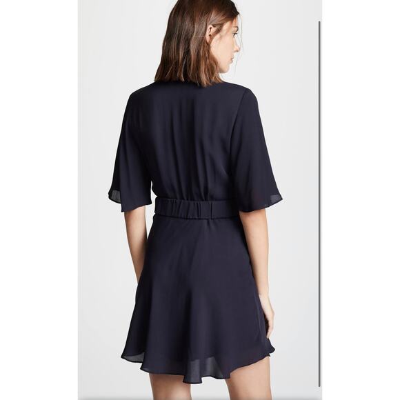 A.L.C. Ava Navy V-Neck Draped Flowy Twist Front Silk Mini Dress Size 4 - Picture 2 of 13